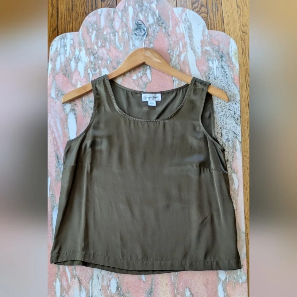 100% Silk Olive Sleeveless Tank Coldwater Creek Petite - Picture 10 of 12